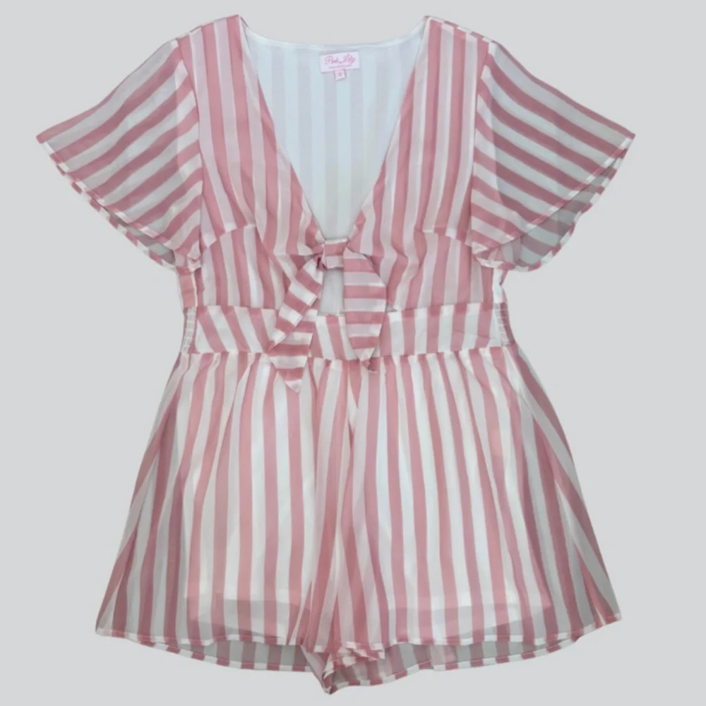 NWOT Pink Lily “Love for a Lifetime” Striped Romper - Picture 2 of 6